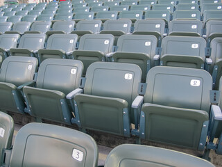 Seats and fans at a baseball ballpark or stadium