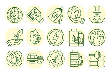 Fototapeta premium bundle of fifteen eco and earth line style icons