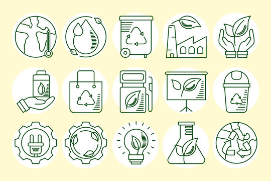 Bundle Of Fifteen Eco And Earth Line Style Set Icons