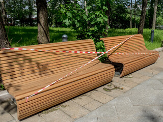 Ban on sitting on benches during strict coronavirus quarantine.
