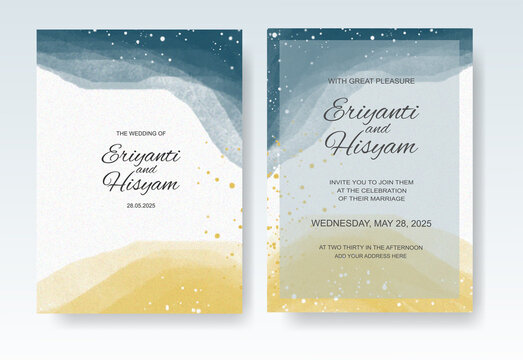 Wedding invitation with abstract splash watercolor