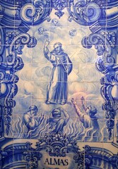 Fototapeta na wymiar Historical and famous blue tiles, typical for Portugese architecture, Porto, Portugal 