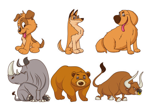group of six animals comic cartoon characters
