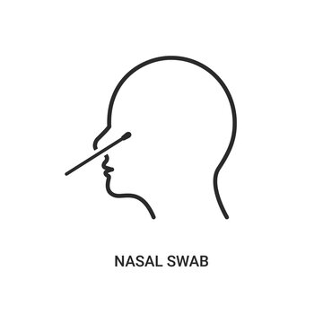 Covid Nasal Swab Icon. Corona Virus Nasal Pcr Swab Test Line Icon