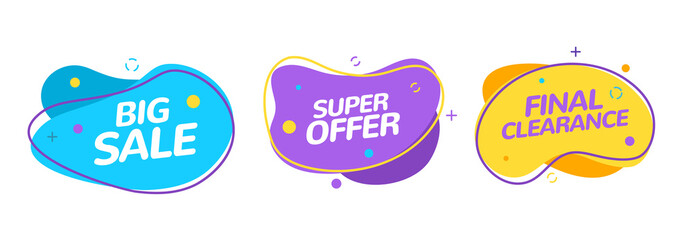 Fluid shape Sale element banner. Vector best offer splash badge discount bubble design