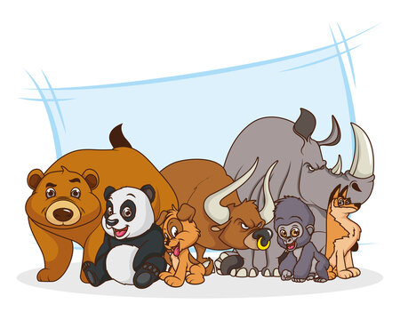 group of seven animals comic cartoon characters