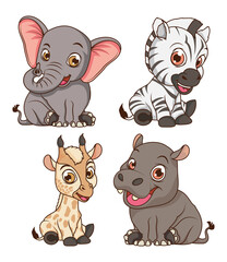 cute four animals babies cartoon characters