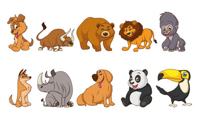 group of ten animals comic cartoon characters