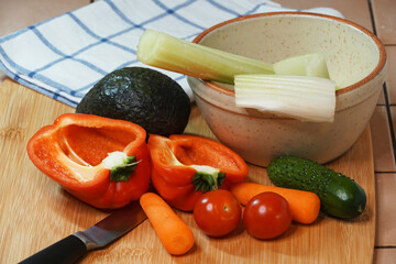 Cooking vegetable salad. A set of fresh vegetables rich in vitamins, microelements and fiber without seasoning.