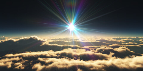 above clouds sunrise sun ray illustration