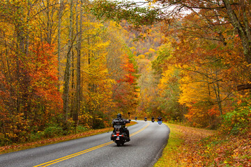 Motorcycle Riders on Blue Ridge Parkway in Autumn