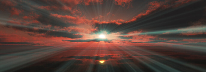 sunset calmly sea sun ray 3d render