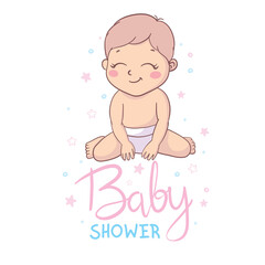 Inscription Baby Shower greeting card with baby boy and girl