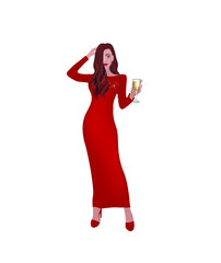 Woman holding champagne glass. vector