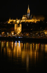 Fototapeta na wymiar Hungary, Budapest, a night city with a view of the Fisherman's Bastion