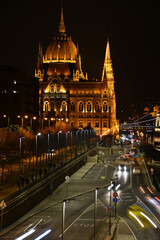 Hungary, night city Budapest, parliament on the background of the night city