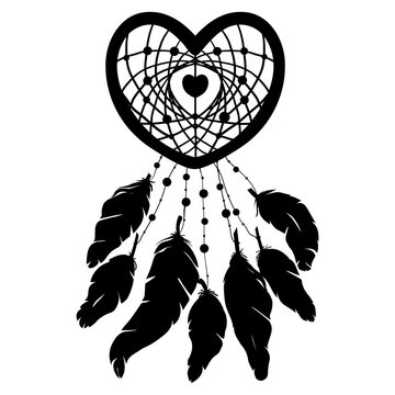 Hand drawn heart shaped dream catcher