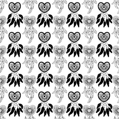 Hand drawn seamless pattern with native American dream catcher.