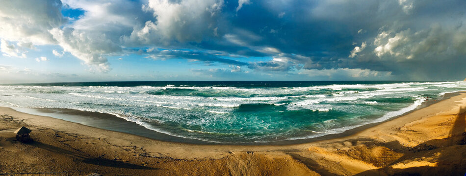 Wavy Mediterranean sea landscape panorama on sunset evening time in Skikda Algeria