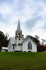 Fototapeta na wymiar White Country Church In Smoky Mountains Vertical