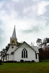 Fototapeta na wymiar Little White Church In The Country Near Smoky Mountains