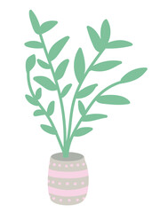Fototapeta na wymiar Hand drawn flower in pot. Cute vector house plant.