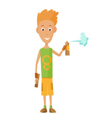 illustration of cool guy showing bottle of spray paint.
