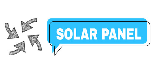 Speech Solar Panel blue cloud message and wire frame cyclone arrows. Frame and colored area are shifted to Solar Panel phrase, which is located inside blue cloud.