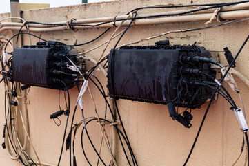 Fiber optic installation on a roof to have a maximum speed internet connection.
