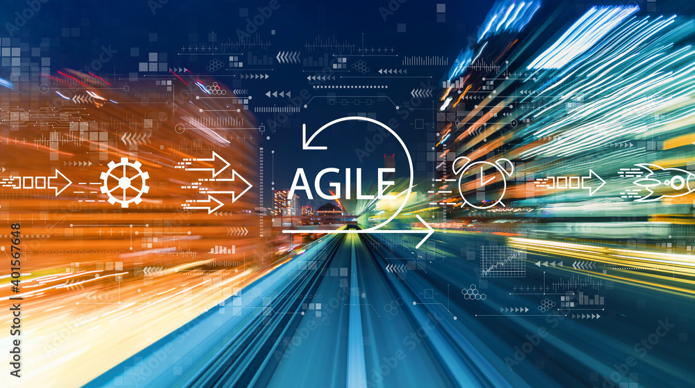 Poster agile concept with abstract high speed technology motion blur