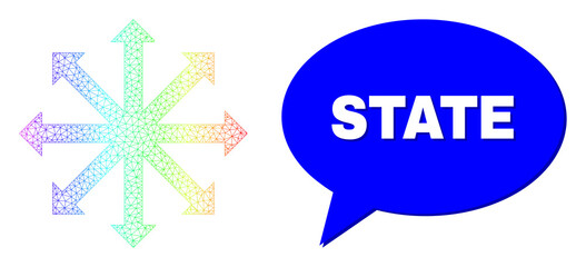 State and expand arrows vector. Spectrum colorful net expand arrows, and speech State bubble message. Speech colored State bubble has shadow.