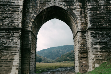 Naklejka premium Stones and details of the historical aqueduct. It is one of the oldest aqueducts in Istanbul.