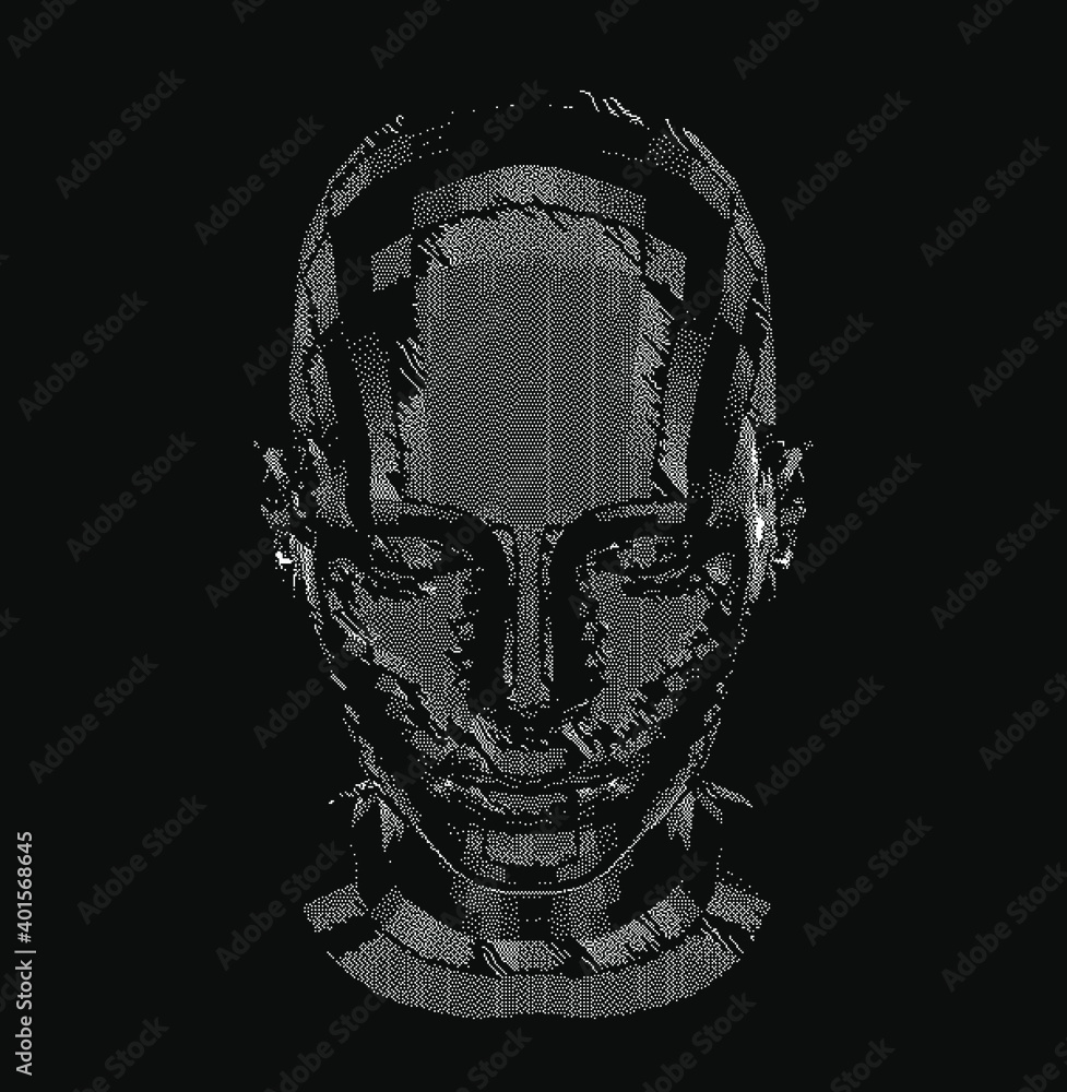 Aufkleber Android head made of pixels and particles. Artificial Intelligence, Neural network and futuristic technology concept.  