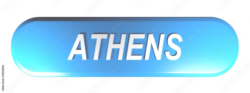 Poster athens blue rounded rectangle push button isolated on white background - 3d rendering illustration
