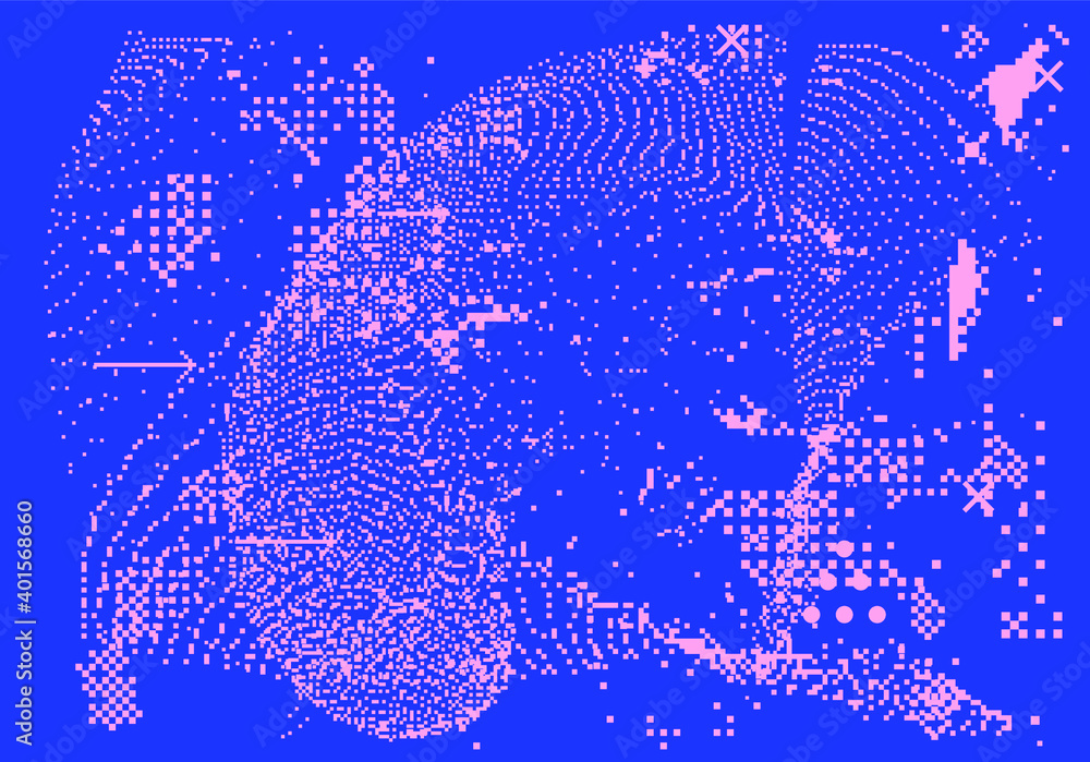 Poster Abstract technology background with pixels and particles. Geometric futuristic composition.