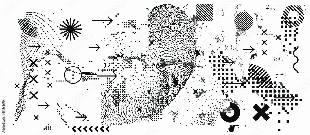 Aufkleber abstract technology background with pixels and particles. geometric futuristic composition.