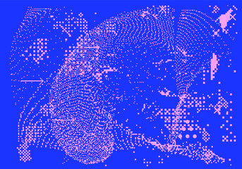 Abstract technology background with pixels and particles. Geometric futuristic composition.