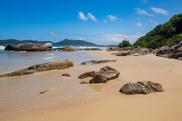 beach and rocks located at Praia de Atalaia, Praia de Mariscal, Bombinhas, Santa Catarina, Brazil