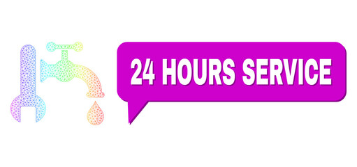 24 Hours Service and plumbing vector. Spectral colorful network plumbing, and conversation 24 Hours Service cloud message. Conversation colored 24 Hours Service cloud has shadow.
