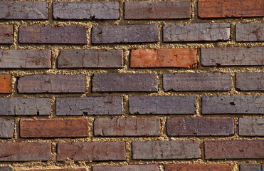 Colorful Old Brick and Mortar Wall Background, Closeup