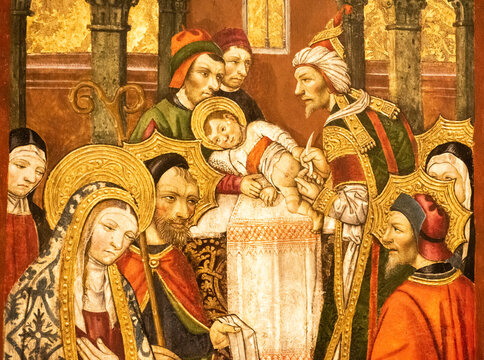 Circumcision scene in a painting of the Cathedral of Huesca, Aragón, Spain