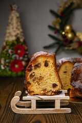 Panettone holiday cake on a wooden background
