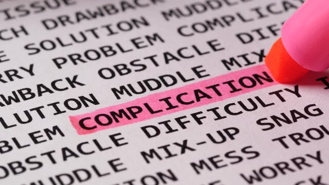 Word Complication highlighted with a pink marker. Highlighter among different Complication association terms