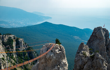 Suspension bridge on the top of Mount Ai-Petri in Crimea.