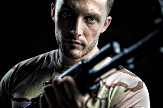 Armed man Holding Weapon Aiming 