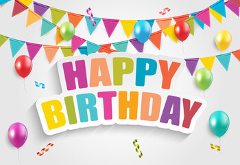 Color glossy balloons birthday party card background. vector illustration