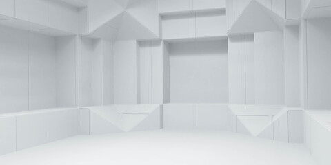 abstract white room minimalistic interior building simple geometry 3d render illustration