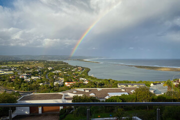 Rainbow over Plettenberg Bay and Keurboomsrivier, South Africa.