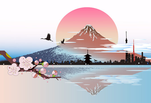 浮世絵風景、日本のランドマーク