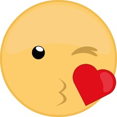 Vector illustration of emoticon giving a heart shaped kiss